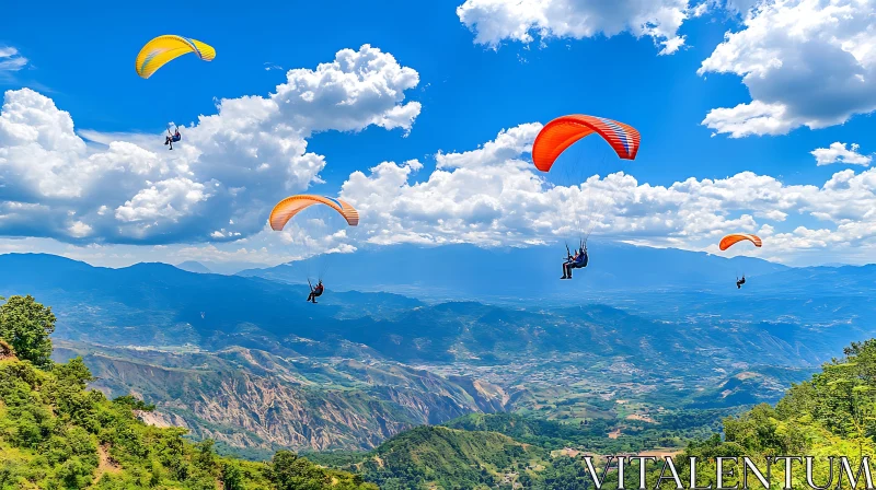 Aerial View Paragliding over Mountains