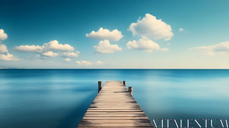 Seascape with Wooden Pier and Clouds AI Image