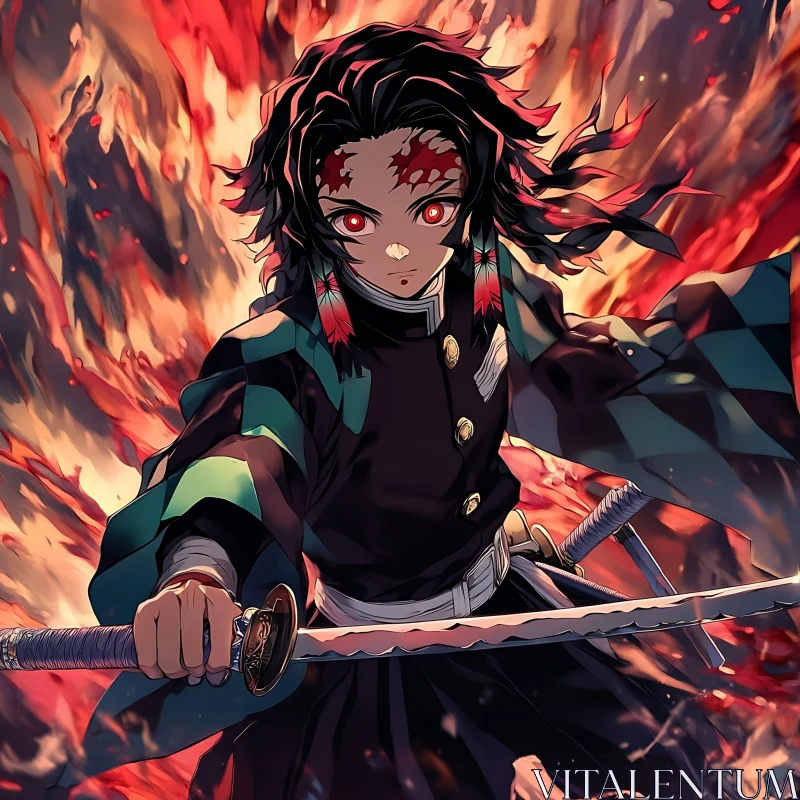 Fierce Anime Warrior with Sword AI Image