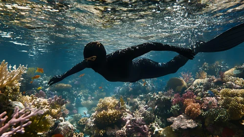 Underwater Scene with Coral and Diver