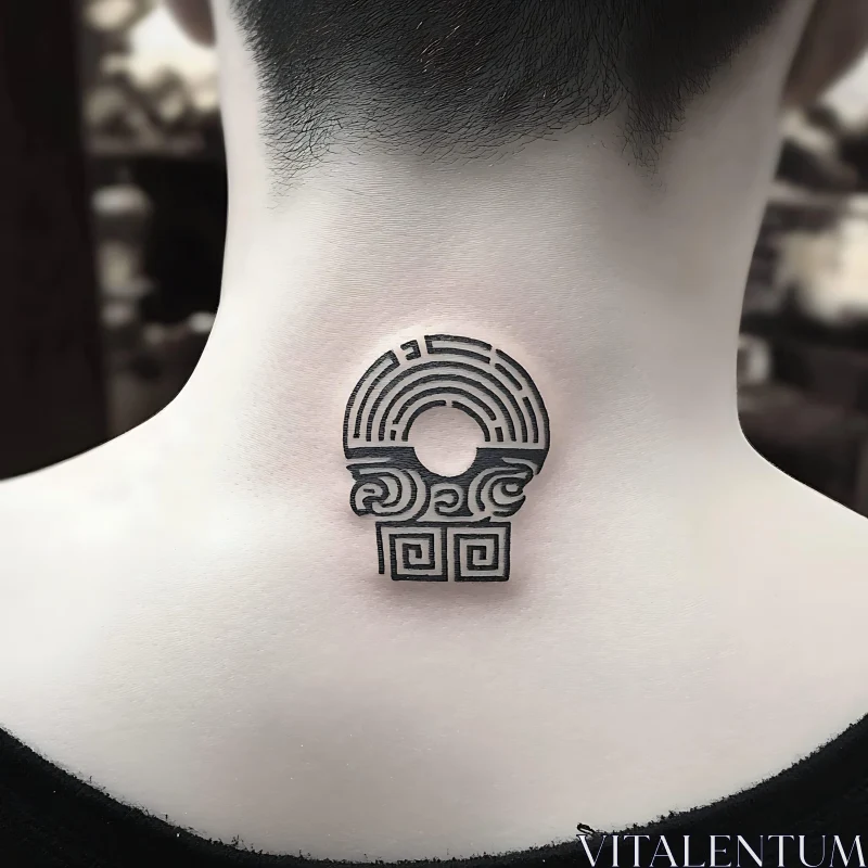 Neck Tattoo with Geometric Design