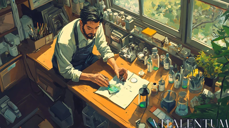 Craftsman at Work in Sunny Studio AI Image