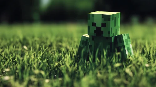Green Minecraft Character in Field