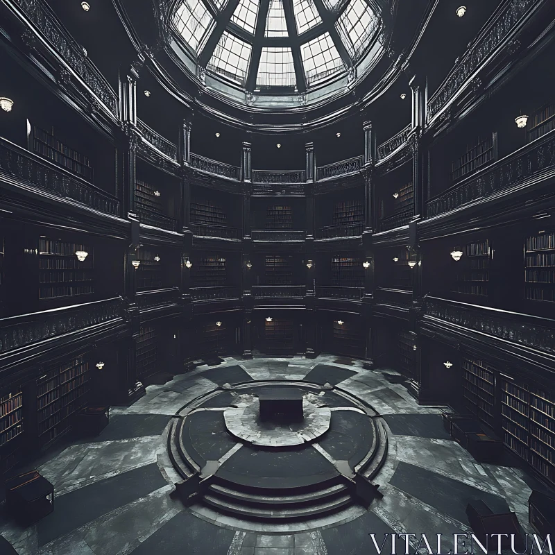Elegant Library Interior with Dome and Circular Stairs