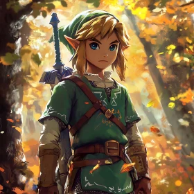 Fantasy Elf Warrior in Autumn Woods