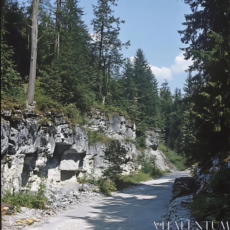 Serene Forest with Rocks and Trees AI Image