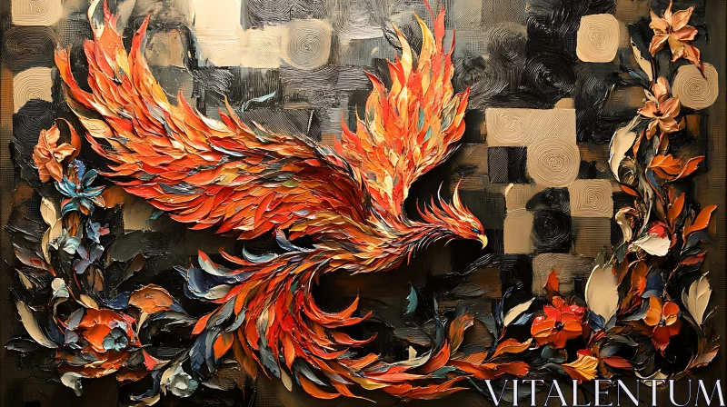 Fiery Bird Impasto Painting