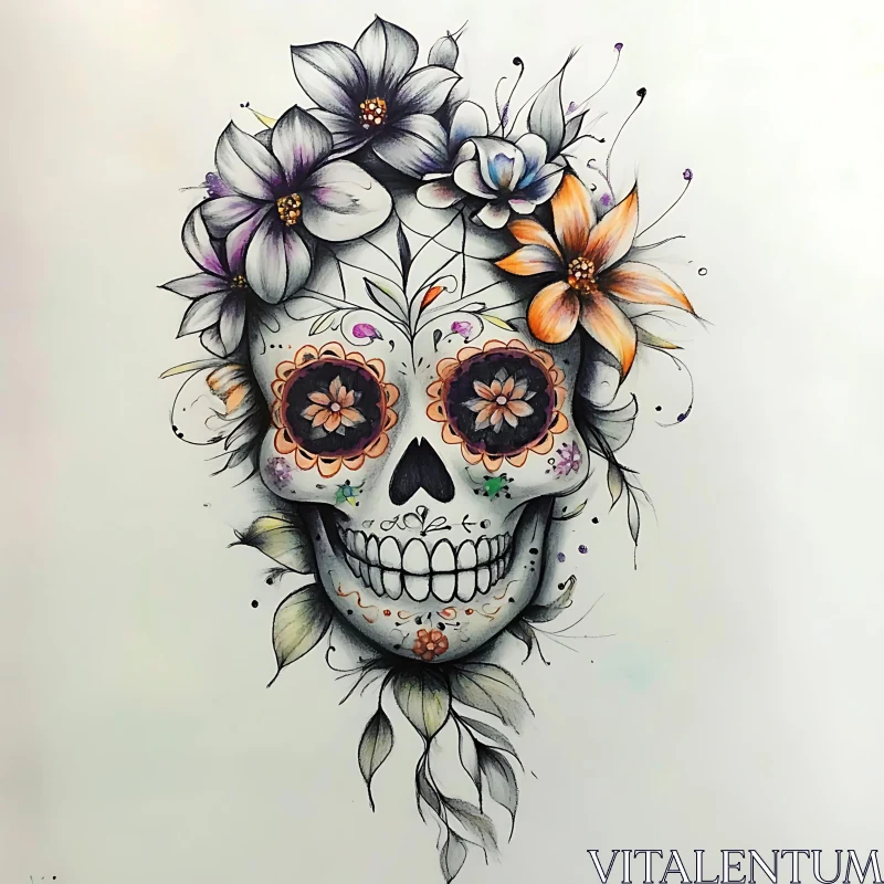 Decorated Skull with Flowers