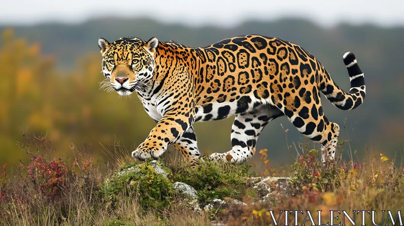 Spotted Jaguar Walking in Nature