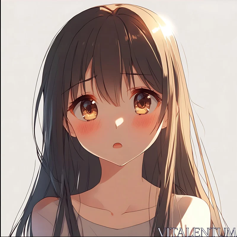 Anime Girl with Long Brown Hair and Gentle Expression
