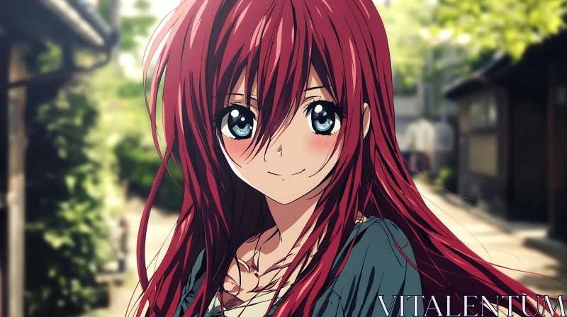 Smiling Anime Character with Red Hair