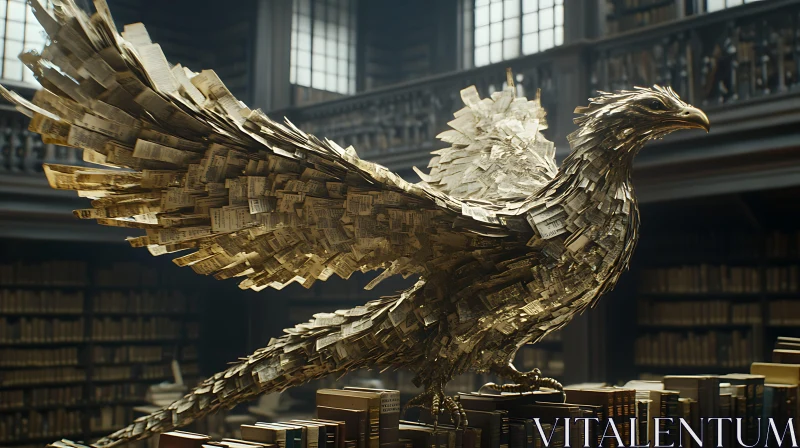 Eagle Sculpture Made of Paper On Books