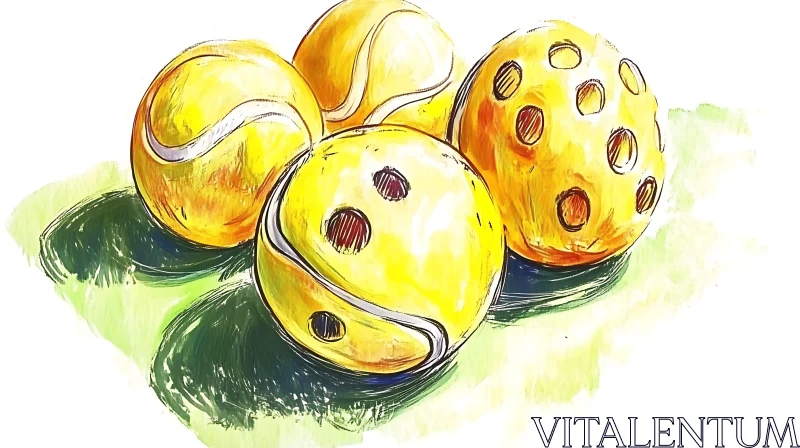 Watercolor Tennis Balls Composition