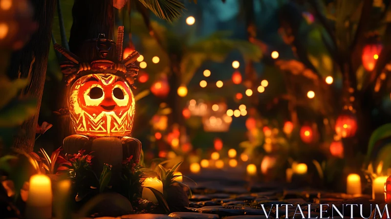 Glowing Lanterns on Forest Path