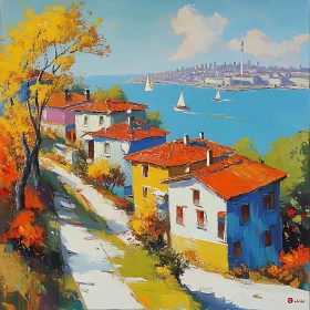 Colorful Houses by the Sea with Sailboats
