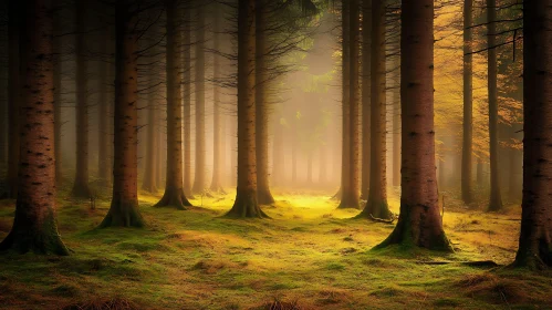 Mystical Forest with Sunbeams and Autumn Foliage