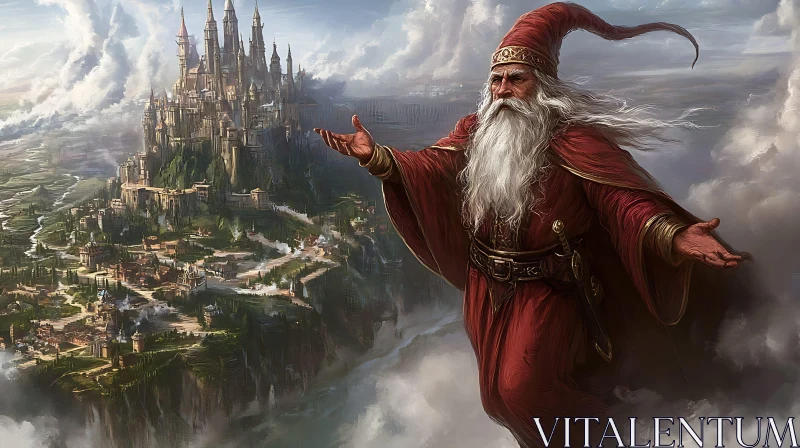 Enchanting Wizard Overlooking Fantasy Kingdom