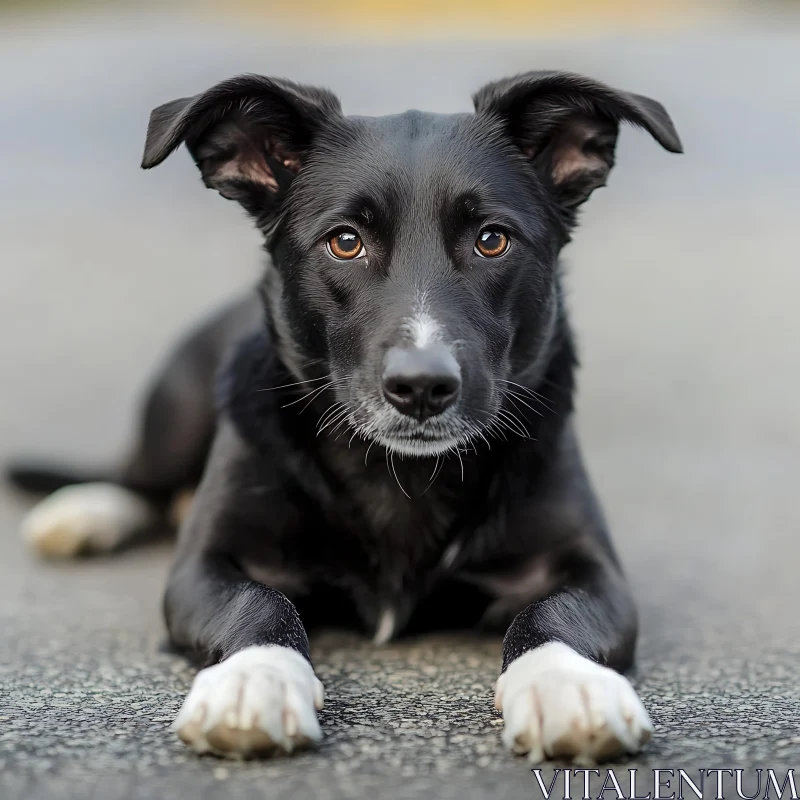 Alert Black Dog with White Paws