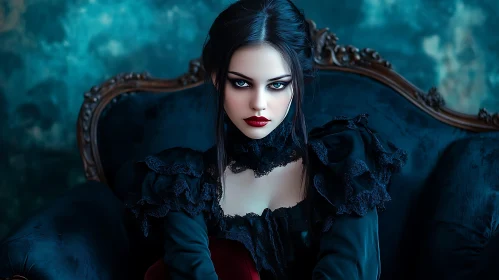 Dark Beauty Portrait on Blue Velvet