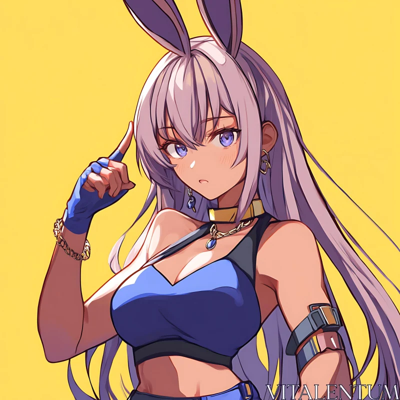 AI ART Anime Bunny Girl in Blue and Black Outfit