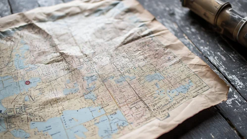 Antique Map and Telescope Still Life