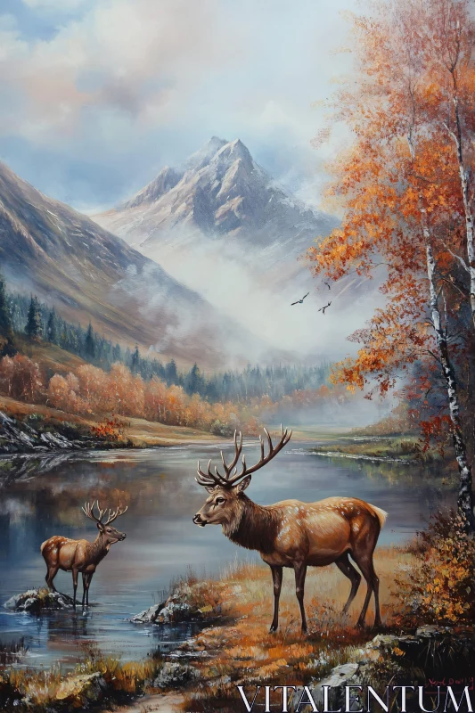 Majestic Deer by a Lake in Autumn