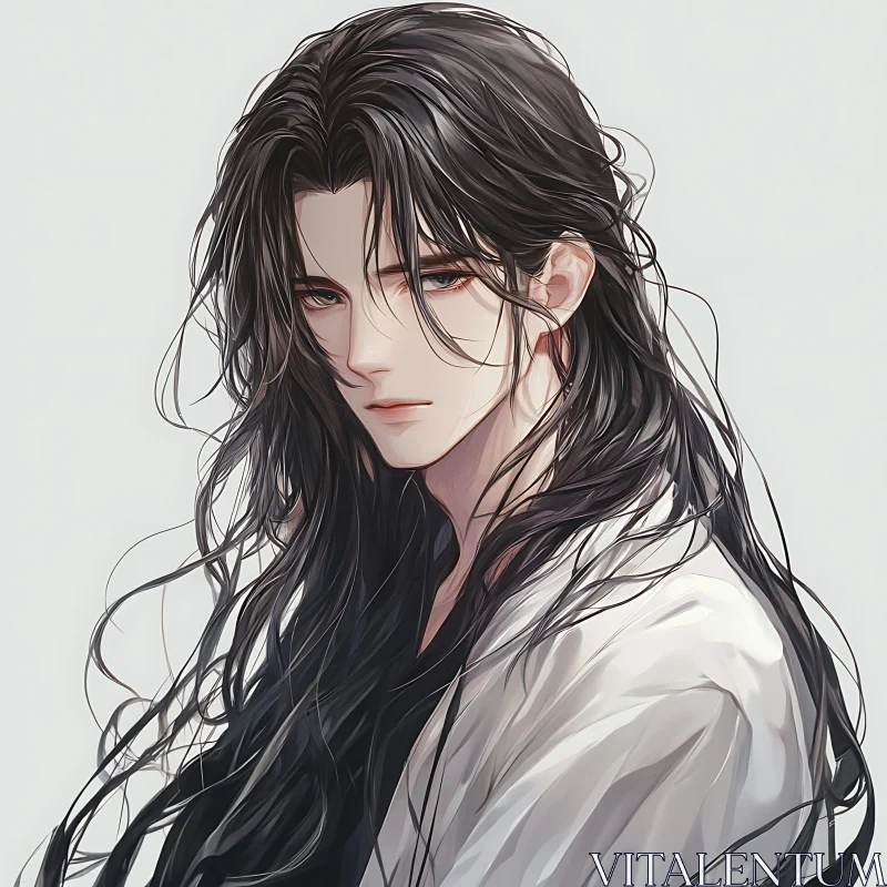 Serene Anime Portrait with Long Hair