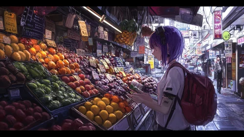 Colorful City Market Anime Scene