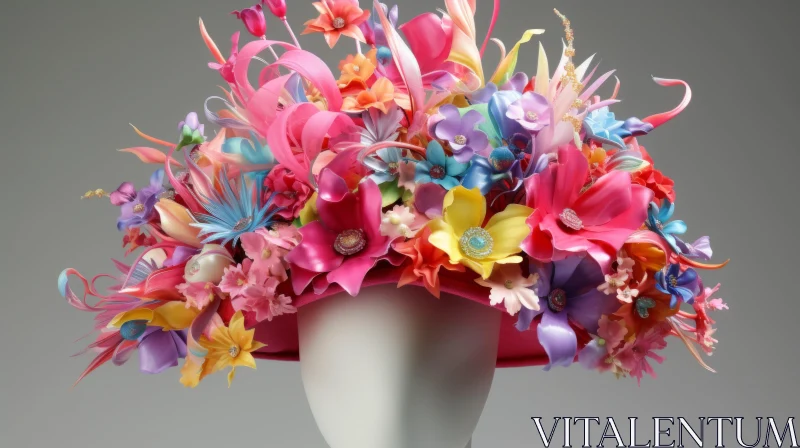 Colorful Floral Hat - Dynamic Still Life with Vibrant Pastels AI Image