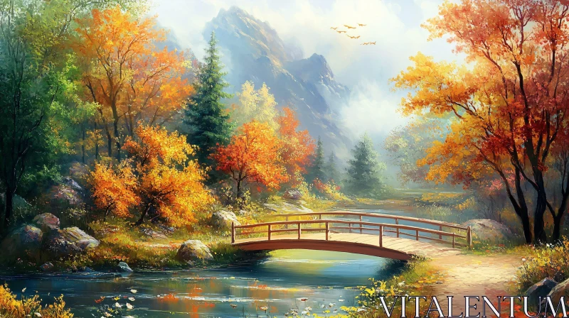 Peaceful Autumn River Crossing