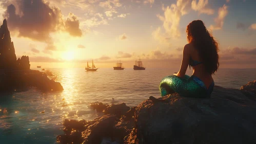 Mermaid's Contemplation at Sunset