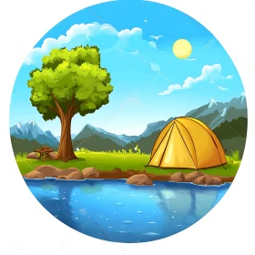 Cartoon Lake and Tent Landscape