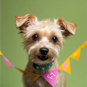 Cute Dog Celebrating with Party Banners