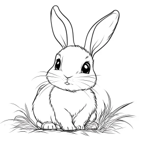 Monochrome Bunny in Grassy Meadow