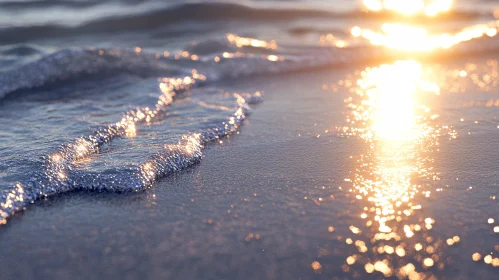 Sunset Waves Sparkling on the Shoreline
