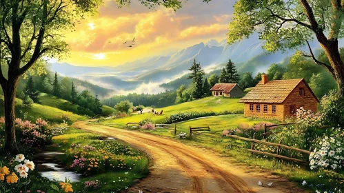 Idyllic Rural Scene with Mountain Views