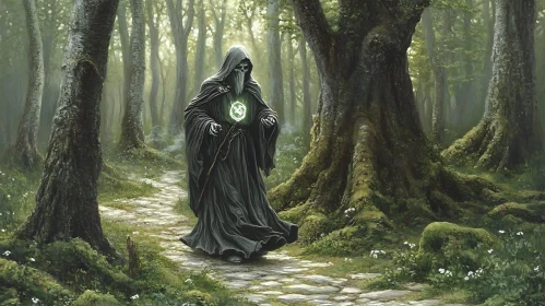 Mystical Forest Apparition with Glowing Orb