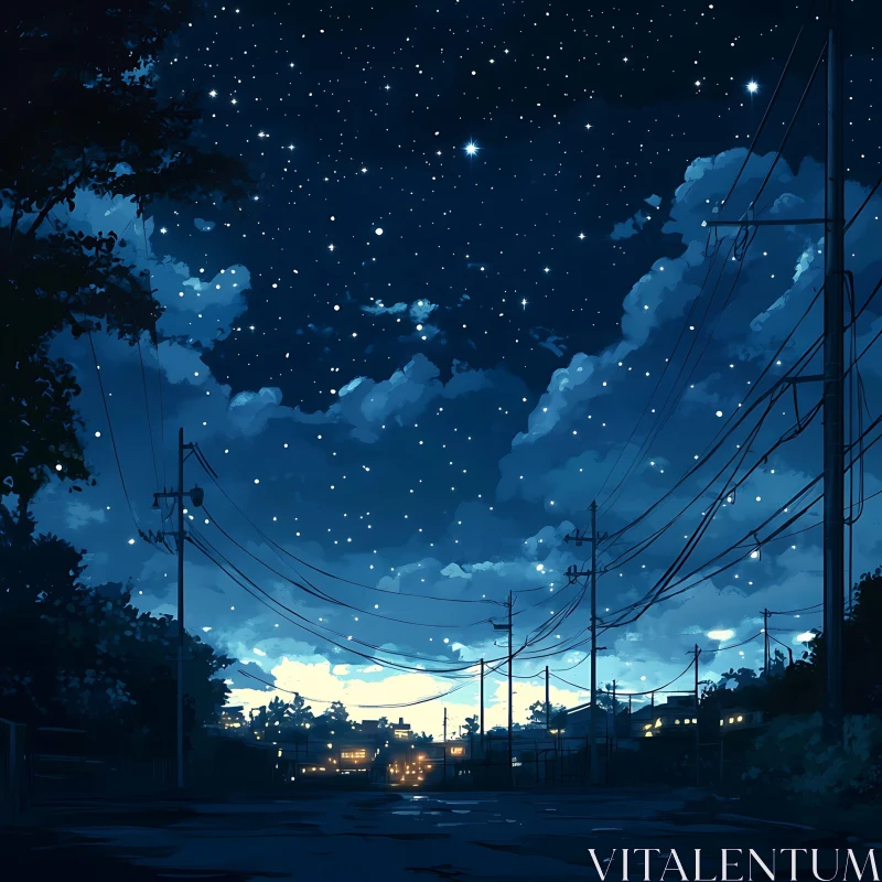 Tranquil Night Sky over Quiet Urban Street