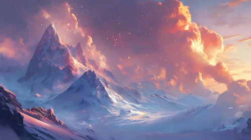 Pink Clouds Over Snow-Capped Peaks