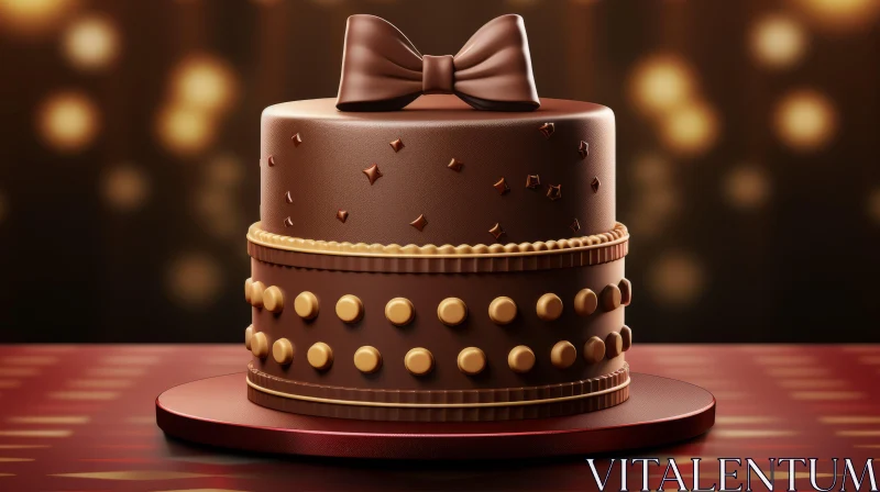 Exquisite Chocolate Cake with Bow | Hyper-Realistic Rendering AI Image