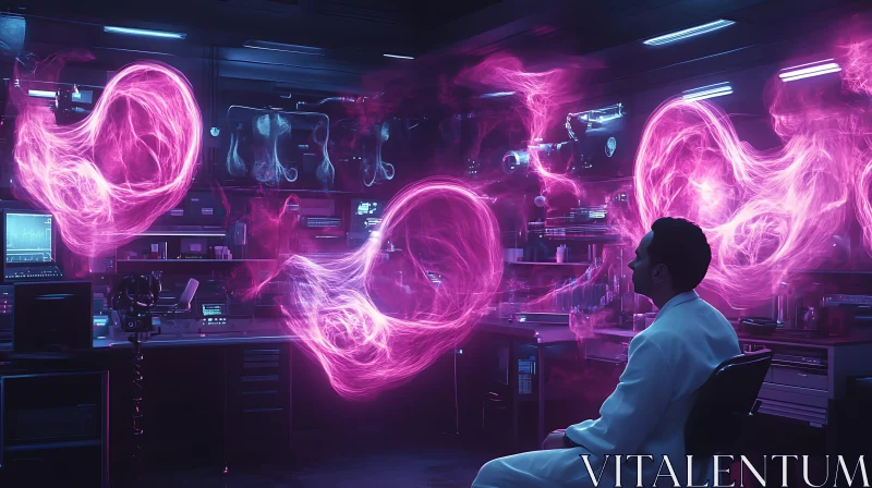 Scientist Contemplates Energy Orbs in Lab