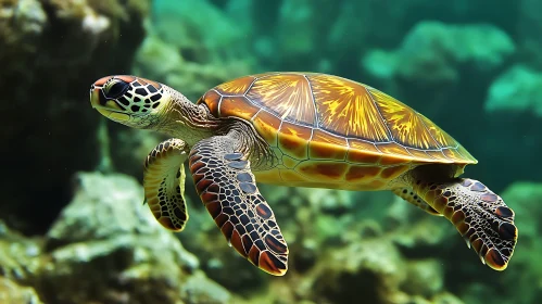 Sea Turtle in Ocean Depths