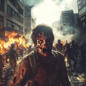 Undead Horde in Burning Cityscape