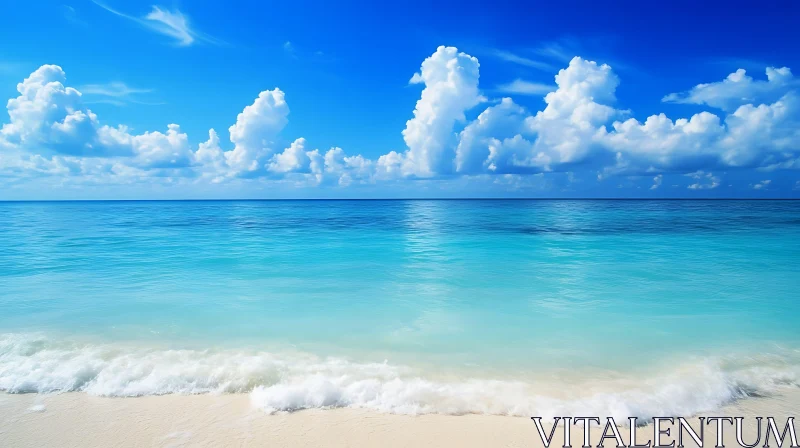 Seascape with White Sand and Blue Sky AI Image