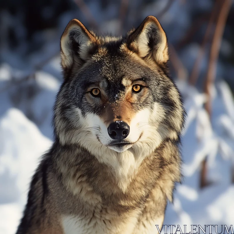 AI ART Close-Up of a Wolf in Snow