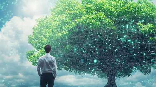 Man Contemplates the Circuit Board Tree