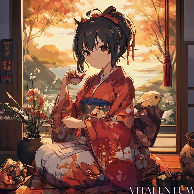 Traditional Japanese Tea Ceremony in Autumn AI Image