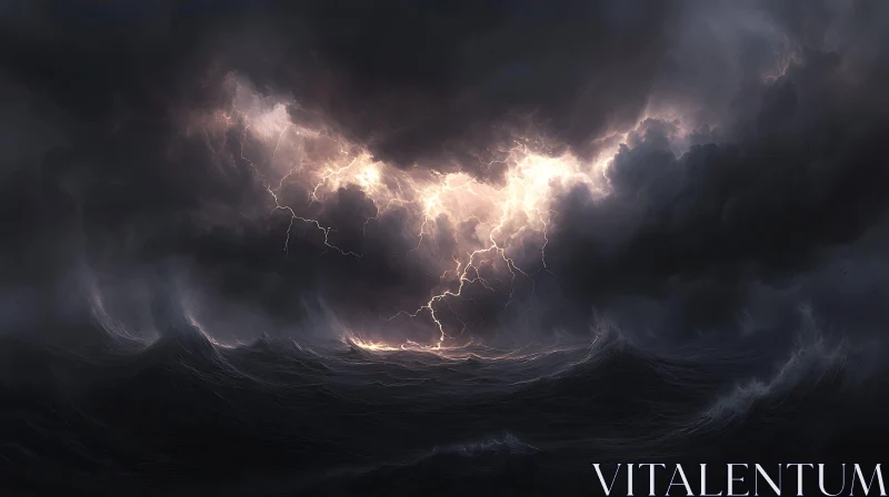 Stormy Sea and Lightning AI Image