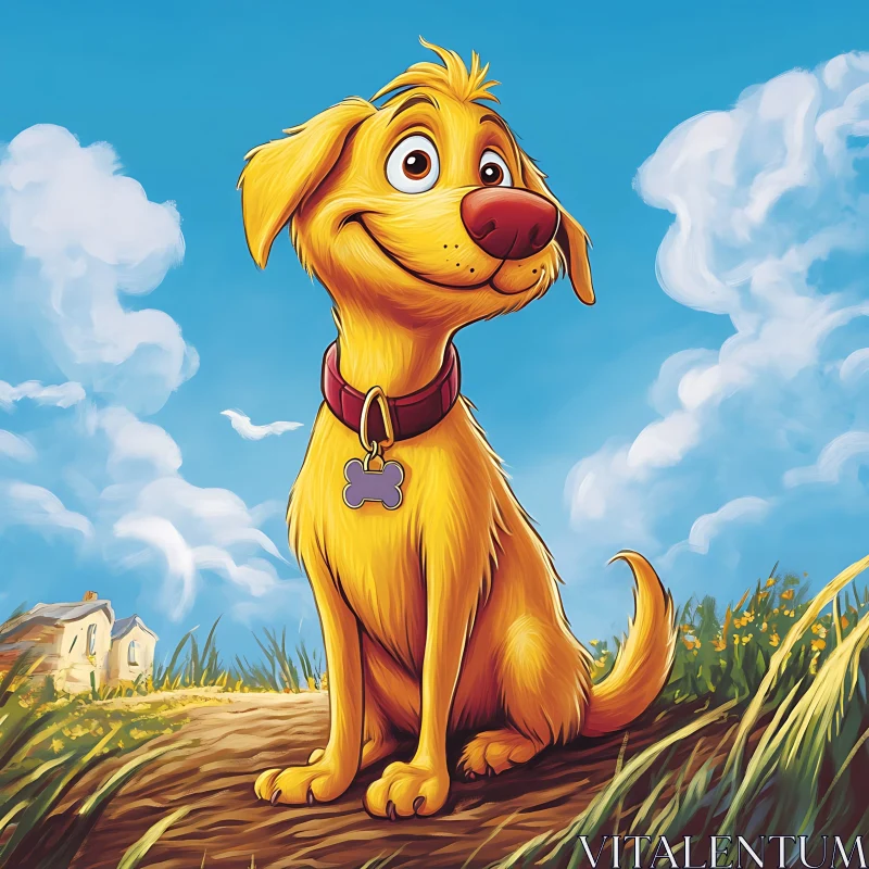 Happy Yellow Cartoon Dog in Nature AI Image