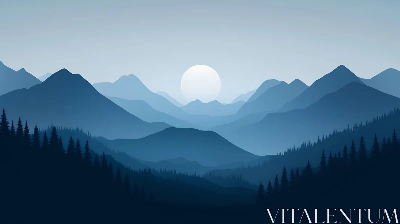 AI ART Peaceful Mountain Landscape with Rising Sun